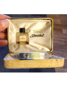 RARE 1950's Speidel Locket Spandex Bracelet in Gift Box w Chanel No5 Perfume Set